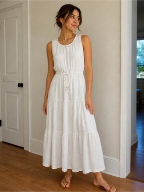 Calvin Klein White Tiered Ruffled Maxi Sundress